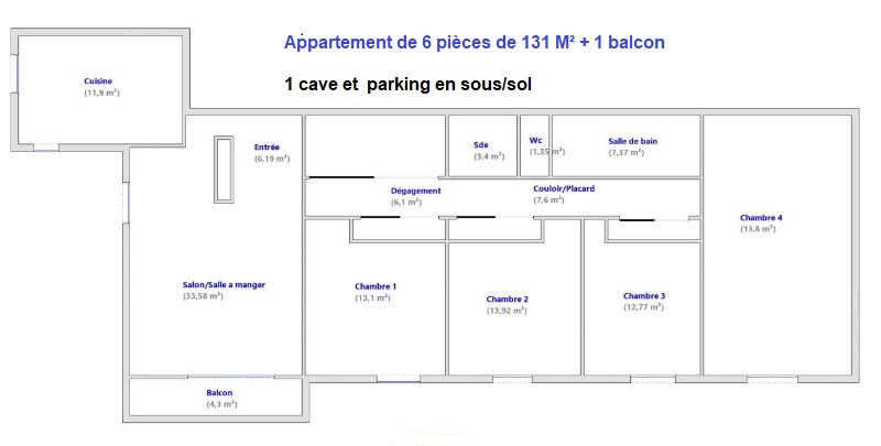 6 Pièces à Chatou de 131 M² + Balcon + Cave + Parking – RER à 7′ à pied ( Réf 1002)